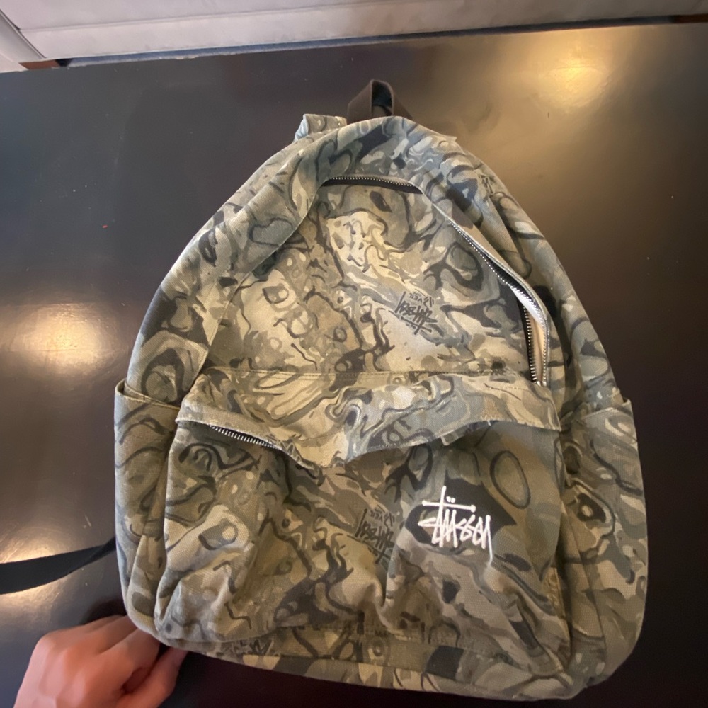 stussy camo canvas backpack
